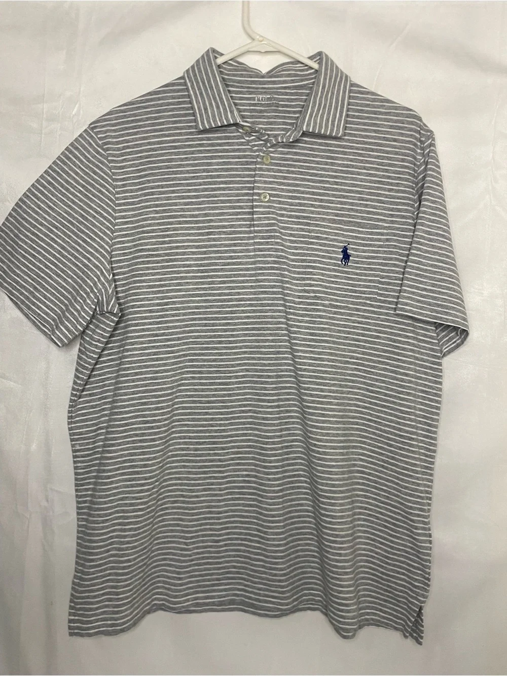Polo Ralph Lauren Performance Polo Shirt Mens XL Gray White Striped Classic Fit